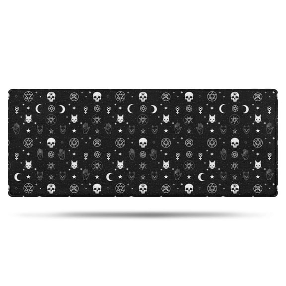 Black White Gothic Cat Skull Moon Pattern Bathroom Rugs Mat,Non Slip Microfiber Bathroom Rug,Rubber Backing,Soft Bathroom Mats for Bathroom Floor,Tub and Shower,60x24in(150x60cm)