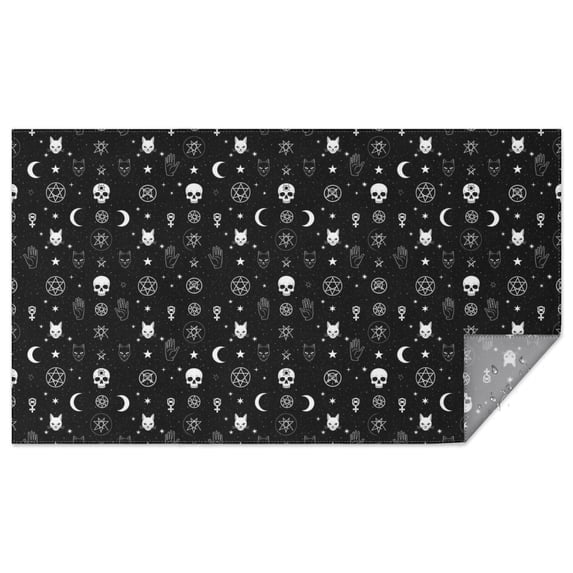Black White Gothic Cat Skull Moon Pattern Rectangle Tablecloth 60"x102",Waterproof Polyester Rectangle Table Cloth, Wipeable Spillproof Polyester Tablecloth for Dining, Camping, Indoor and Outdoor