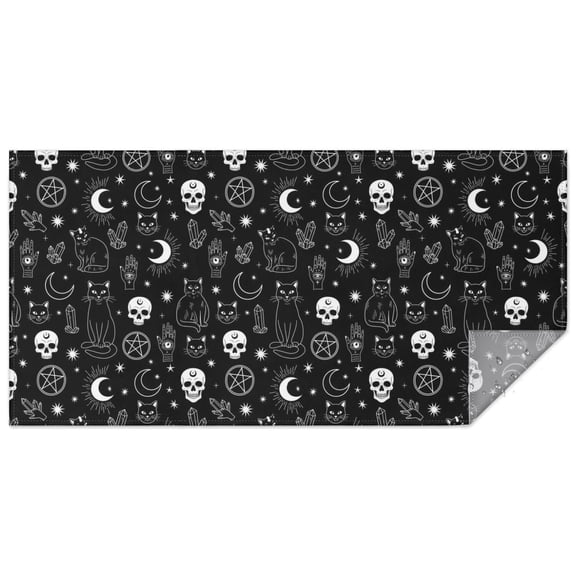 Black White Gothic Cat Skull Moon Pattern Rectangle Tablecloth 60"x120",Waterproof Polyester Rectangle Table Cloth, Wipeable Spillproof Polyester Tablecloth for Dining, Camping, Indoor and Outdoor