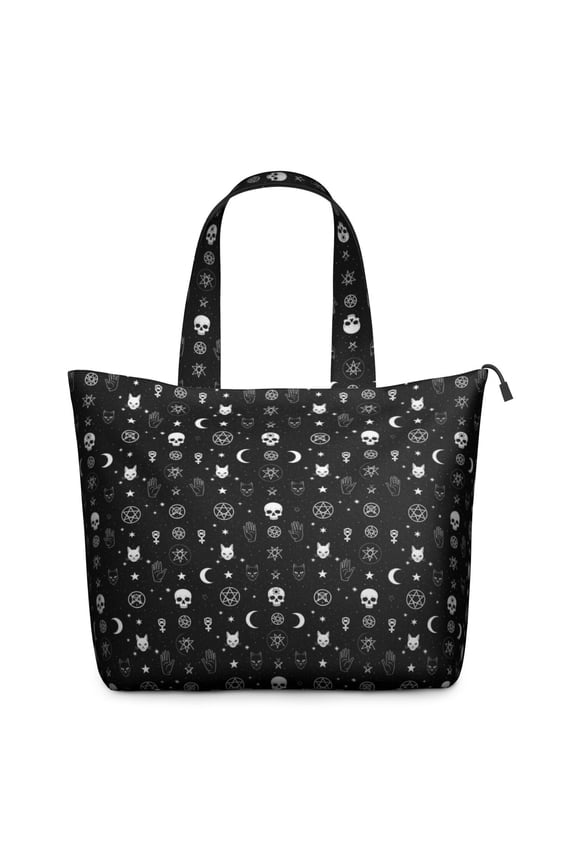 Black White Gothic Cat Skull Moon Pattern Travel Tote Bags for Women Carry On,Large Weekender Bags for Women Travel,Multi Functional Duffle Bag for Work,Shopping,Sports