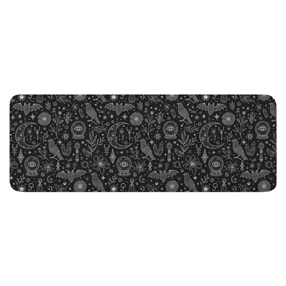 Black White Gothic Crystal Ball Bird Bat Pattern Kitchen Rug Mat,Kitchen Runner Rugs Non Skid Washable,Decorative Kitchen Floor Mats for Kitchen,Sink,Laundry,17"x47.2"