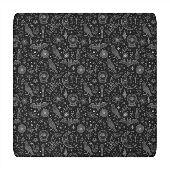 Black White Gothic Crystal Ball Bird Bat Pattern Square Fitted Tablecloth with Elastic Edge,Square Table Cover,Washable Elastic Table Cover for Home Kitchen Party Decor 34"x34"