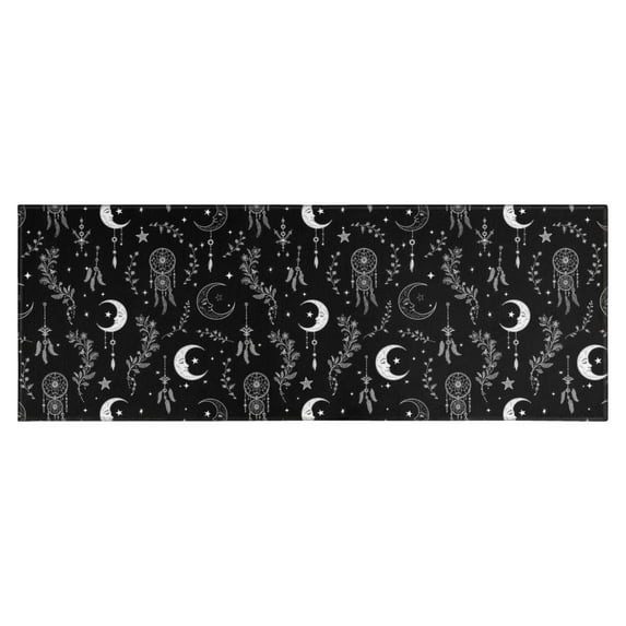 Black White Gothic Dreamcatcher Moon Star Pattern Kitchen Rug Mat,Kitchen Runner Rugs Non Skid Washable,Decorative Kitchen Floor Mats for Kitchen,Sink,Laundry,17"X47"