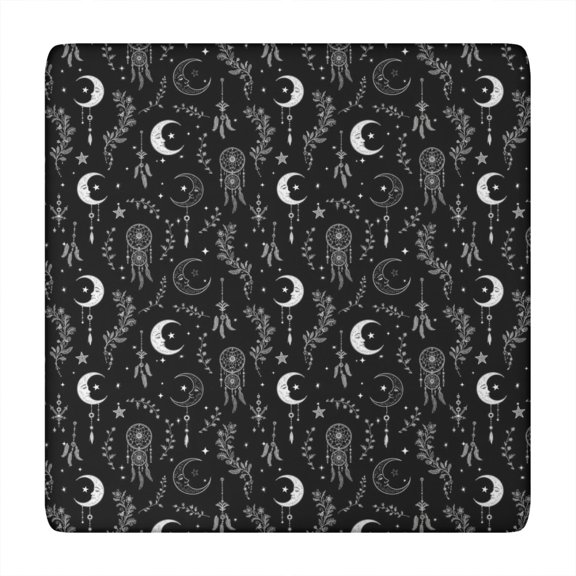 Black White Gothic Dreamcatcher Moon Star Pattern Square Fitted Tablecloth with Elastic Edge,Square Table Cover,Washable Elastic Table Cover for Home Kitchen Party Decor 34"x34"