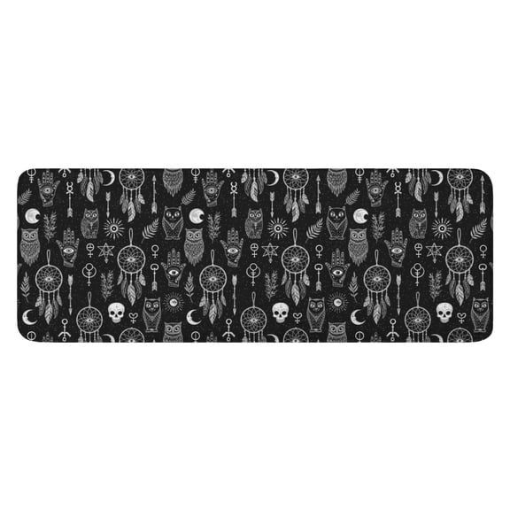 Black White Gothic Dreamcatcher Owl Skull Pattern Kitchen Rug Mat,Kitchen Runner Rugs Non Skid Washable,Decorative Kitchen Floor Mats for Kitchen,Sink,Laundry,17"x47.2"