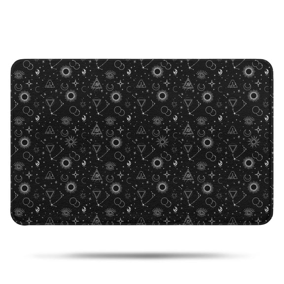 Black White Gothic Geometry Sun Moon Pattern Bathroom Rugs Mat,Non Slip Microfiber Bathroom Rug,Rubber Backing,Soft Bathroom Mats for Bathroom Floor,Tub and Shower,17x27in(43x68cm)