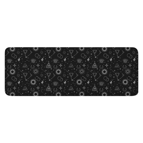 Black White Gothic Geometry Sun Moon Pattern Kitchen Rug Mat,Kitchen Runner Rugs Non Skid Washable,Decorative Kitchen Floor Mats for Kitchen,Sink,Laundry,17"x47.2"