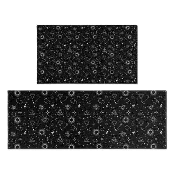 Black White Gothic Geometry Sun Moon Pattern Kitchen Rugs Sets Of 2,Anti Fatigue Kitchen Mat Rugs Non Slip Washable,Decorative Kitchen Floor Mats for Kitchen,Sink,Laundry,17"x30"+17"x47"