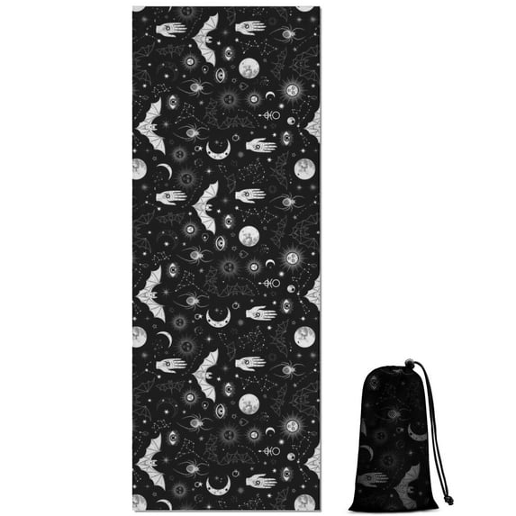 Black White Gothic Hand Bat Eye Pattern Hot Yoga Mat Towel Non Slip for Hot Yoga - Quick-Drying Yoga Mat Cover with 4 Corner Pockets with Travel Bag - Hot Yoga Towel Non Slip 70"x26"