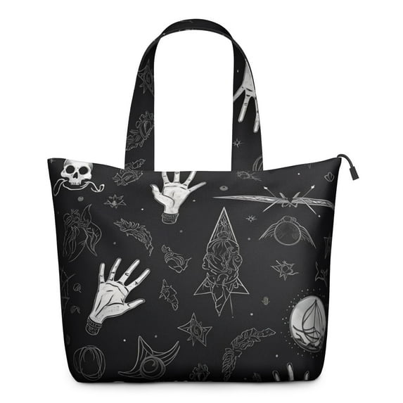 Black White Gothic Hand Skull Pattern Travel Tote Bags for Women Carry On,Large Weekender Bags for Women Travel,Multi Functional Duffle Bag for Work,Shopping,Sports