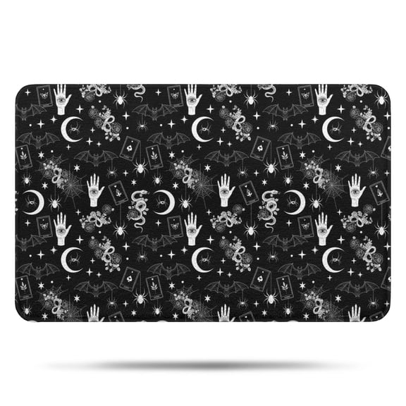 Black White Gothic Hand Snake Bat Pattern Bathroom Rugs Mat,Non Slip Microfiber Bathroom Rug,Rubber Backing,Soft Bathroom Mats for Bathroom Floor,Tub and Shower,17x27in(43x68cm)