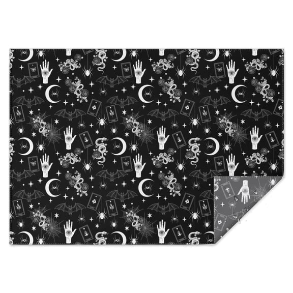 Black White Gothic Hand Snake Bat Pattern Rectangle Tablecloth 60"x84",Waterproof Polyester Rectangle Table Cloth, Wipeable Spillproof Polyester Tablecloth for Dining, Camping, Indoor and Outdoor