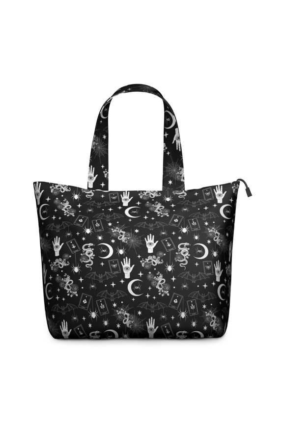 Black White Gothic Hand Snake Bat Pattern Travel Tote Bags for Women Carry On,Large Weekender Bags for Women Travel,Multi Functional Duffle Bag for Work,Shopping,Sports