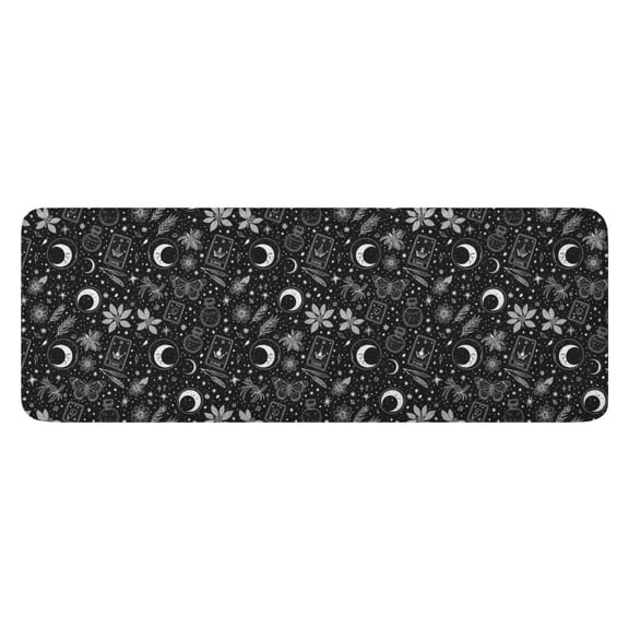 Black White Gothic Moon Flower Card Pattern Kitchen Rug Mat,Kitchen Runner Rugs Non Skid Washable,Decorative Kitchen Floor Mats for Kitchen,Sink,Laundry,17"x47.2"