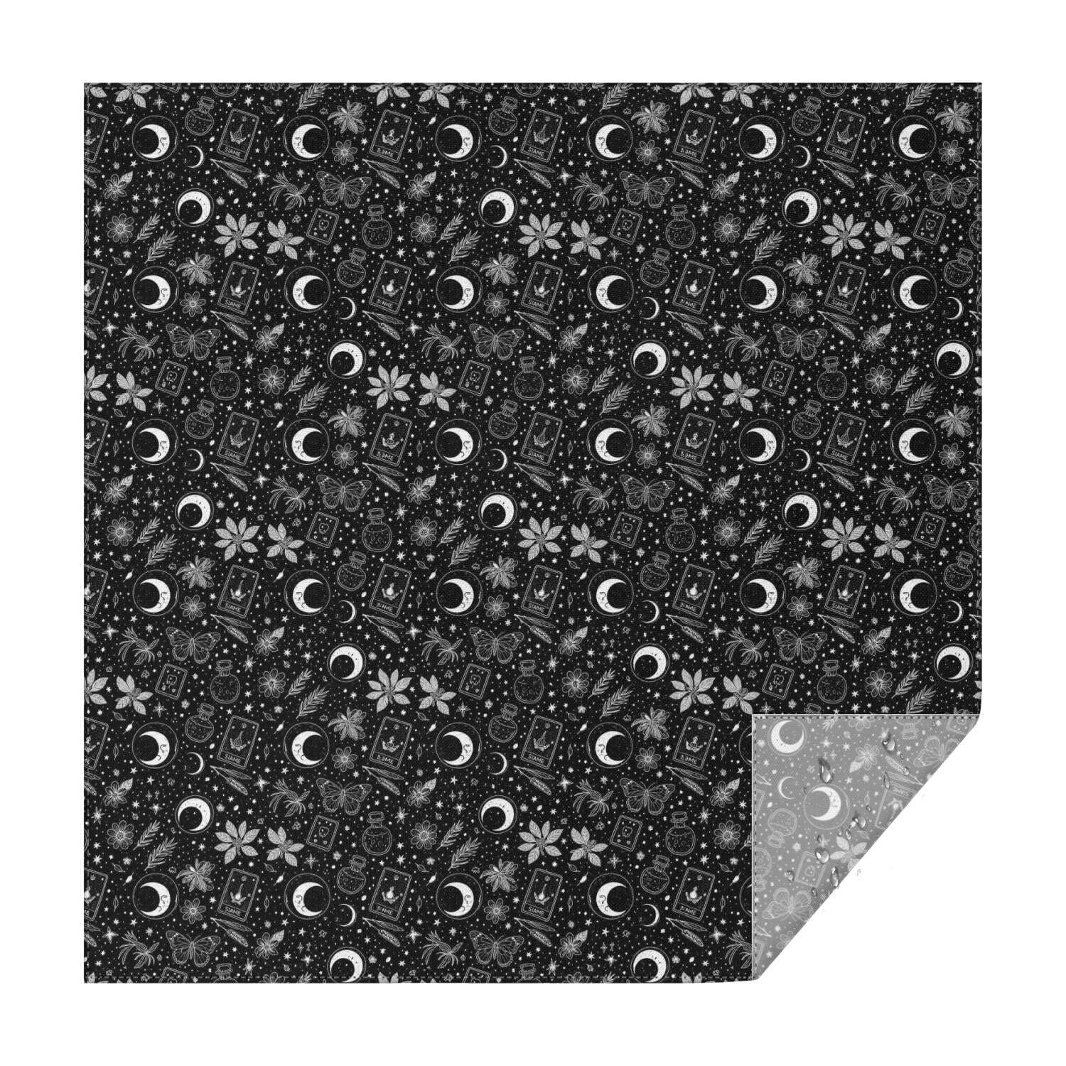 Black White Gothic Moon Flower Card Pattern Square Tablecloth ...