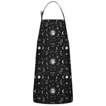 Black White Gothic Moon Flower Leaf Pattern Apron-Garden Aprons for Women with Pockets-Cotton Linen Waterproof Kitchen Cooking Gardening Aprons Adjustable for Kitchen,Cooking,BBQ and Salon 33x27 Inch