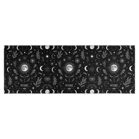 Black White Gothic Moon Flower Leaf Pattern Kitchen Rug Mat,Kitchen Runner Rugs Non Skid Washable,Decorative Kitchen Floor Mats for Kitchen,Sink,Laundry,17"X47"
