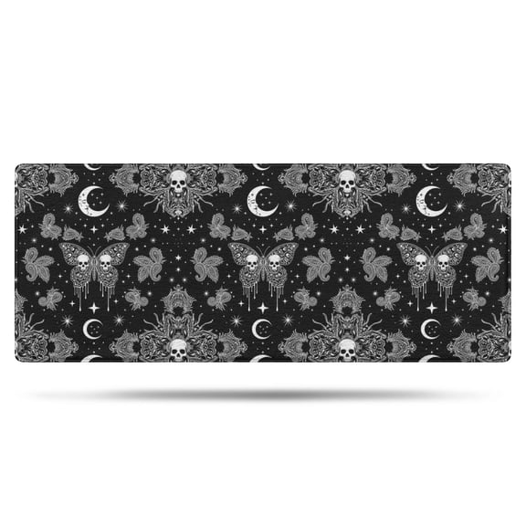 Black White Gothic Skull Butterfly Moon Pattern Bathroom Rugs Mat,Non Slip Microfiber Bathroom Rug,Rubber Backing,Soft Bathroom Mats for Bathroom Floor,Tub and Shower,60x24in(150x60cm)