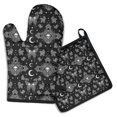 thumbnail image 1 of Black White Gothic Skull Butterfly Moon Pattern Kitchen Oven Mitt and Pot Holder Sets 2 Pcs for Baking, Cooking and Grilling, Heat Resistant Up To 392 °F, 1 of 7