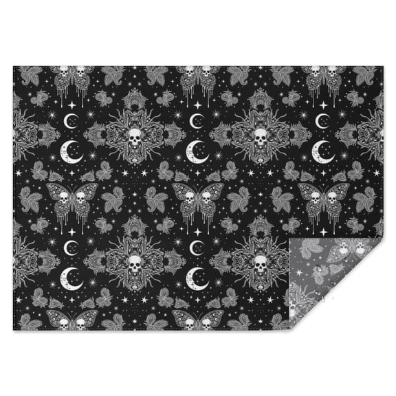 Black White Gothic Skull Butterfly Moon Rectangle Tablecloth 60"x84",Waterproof Polyester Rectangle Table Cloth, Wipeable Spillproof Polyester Tablecloth for Dining, Camping, Indoor and Outdoor