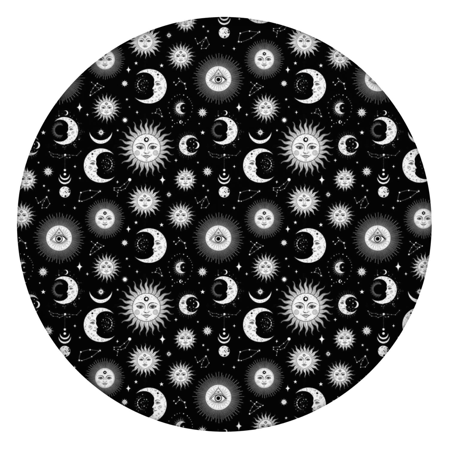 Black White Gothic Sun Moon Eye Patter Round Fitted Tablecloth with ...