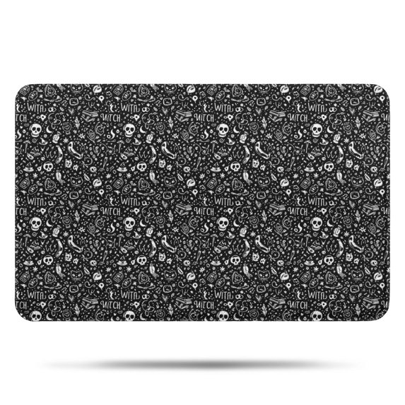 Black White Gothic Witch Skull Pattern Bathroom Rugs Mat,Non Slip Microfiber Bathroom Rug,Rubber Backing,Soft Bathroom Mats for Bathroom Floor,Tub and Shower,17x27in(43x68cm)