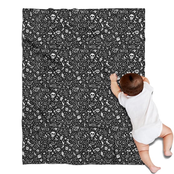 Black White Gothic Witch Skull Pattern Blanket,Comfortable Soft Flannel Throw Blanket,All Season,Warm Lightweight Blankets for Sofa Bed Couch Living Room Chair,30"x40"