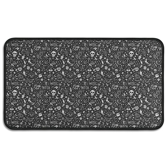 Black White Gothic Witch Skull Pattern Door Rugs,Washable Non Slip Door Mats Indoor,Decorative Door Mats,Entry Mat Indoor for Entrance,Bedroom,Kitchen,Bathroom,30"x17"