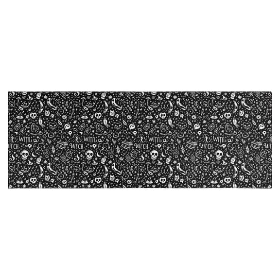 Black White Gothic Witch Skull Pattern Kitchen Rug Mat,Kitchen Runner Rugs Non Skid Washable,Decorative Kitchen Floor Mats for Kitchen,Sink,Laundry,17"X47"