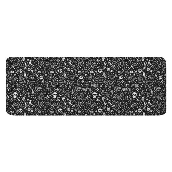 Black White Gothic Witch Skull Pattern Kitchen Rug Mat,Kitchen Runner Rugs Non Skid Washable,Decorative Kitchen Floor Mats for Kitchen,Sink,Laundry,17"x47.2"