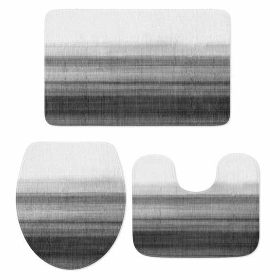Black White Gradient Bathroom Rugs Set Abstract Ombre Texture Modern Art Non Slip Absorbent Soft Bath Mats 3 Piece Set with Bathroom Rug, U-Shaped Floor Mat, Toilet Seat Cover Small Size
