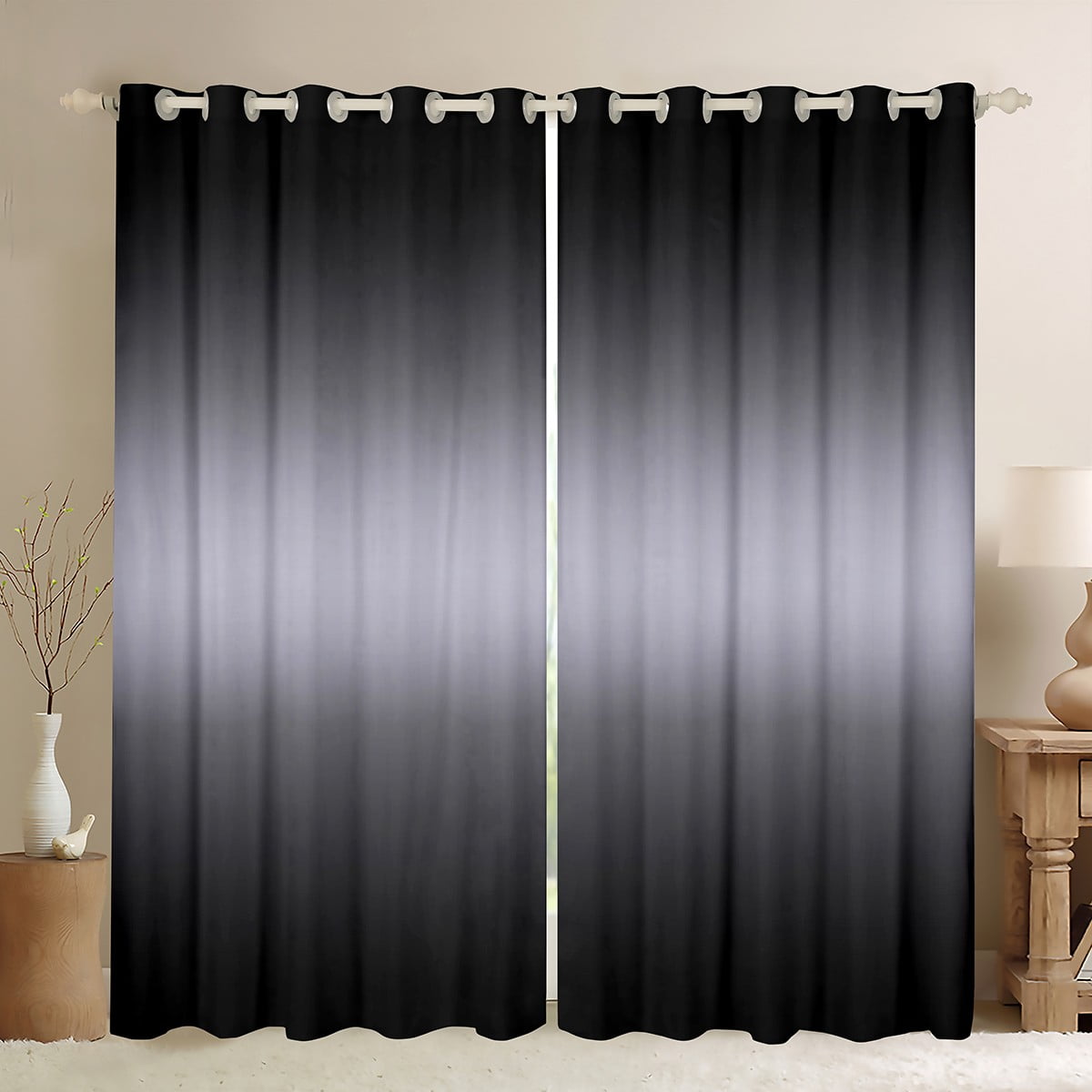Black and White Gradient Curtains Ombre Black and Greyish White 3050