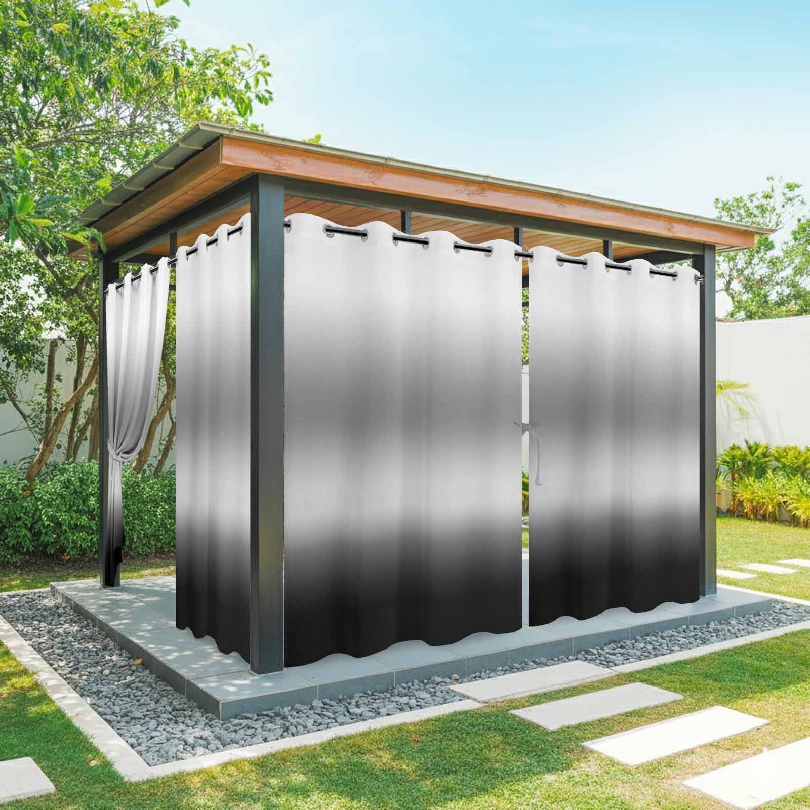 Black and White Gradient Outdoor Curtains for Patio, Minimalist Dark Grey Ombre Modern Art Sunshade Privacy Drapes Grommet Waterproof Outside Curtains for Porch/Cabana/Balcony 54"x 108", 1 Panel