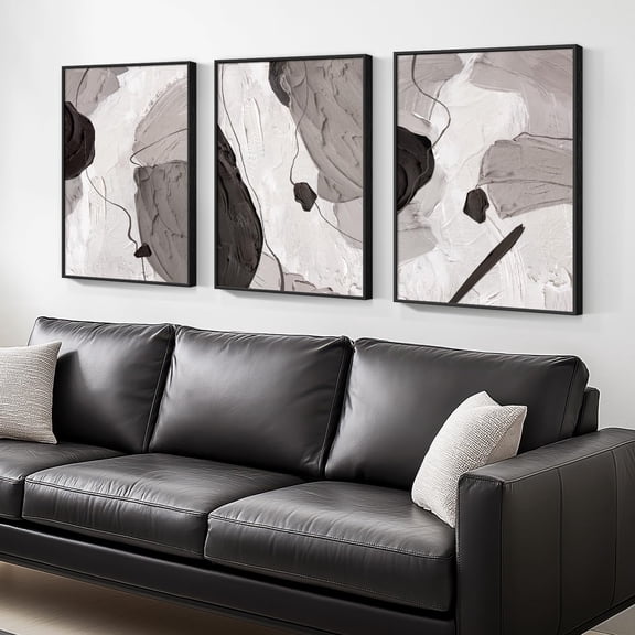 Black White Gray Abstract Minimal Contemporary Wall Art Set 3 Stretched Canvas 16x24