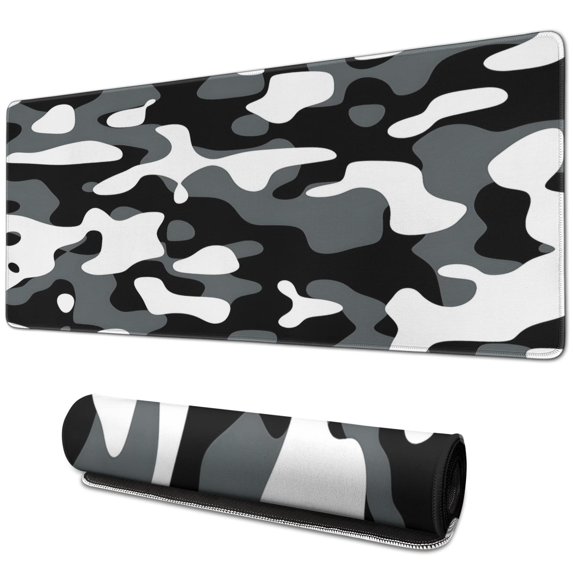 Black, White and Gray Camouflage desk Mouse Padwaterproofno Slip for Office Home Work GamingmousematRubber Base Mousepad with Stitched Edges 31.5x11.8inches