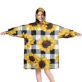 thumbnail image 1 of Black White Gray Checker Sunflower Pattern Wearable Oversized Blanket,Wearable Blanket Hoodie for Adults,Cozy Hooded Blankets with Super Pockets,Super Warm Fuzzy Pullover for Women & Men, 1 of 6