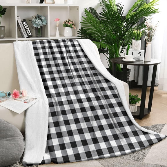 Black White and Gray Checkerboard Pattern Blanket,Comfortable Soft Lamb Wool Throw Blanket,All Season,Warm Lightweight Blankets for Sofa Bed Couch Living Room Chair,50"x60"