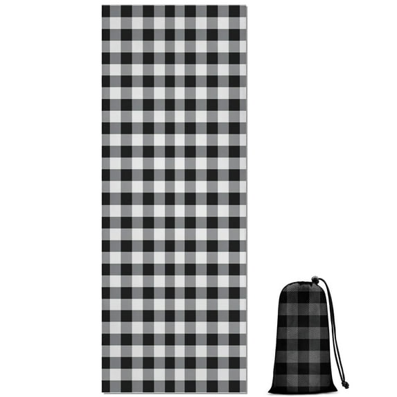 Black White and Gray Checkerboard Pattern Hot Yoga Mat Towel Non Slip for Hot Yoga - Quick-Drying Yoga Mat Cover with 4 Corner Pockets with Travel Bag - Hot Yoga Towel Non Slip 74"x26"