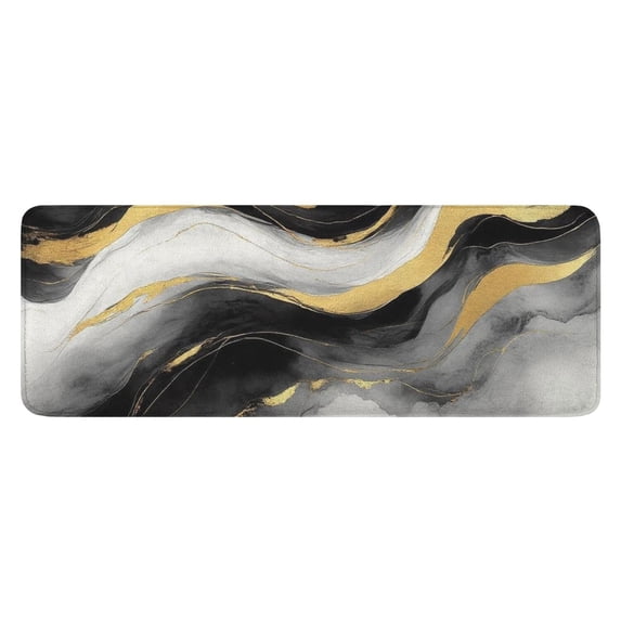 Black White Gray Gold Marble Pattern Kitchen Rug Mat,Kitchen Runner Rugs Non Skid Washable,Decorative Kitchen Floor Mats for Kitchen,Sink,Laundry,17"x47.2"