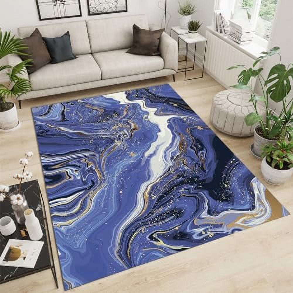 Black White Gray Marble Area Rug Light Luxury Gold Foil Crystal Texture