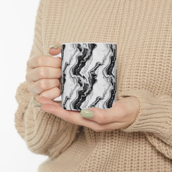 Black White Gray Marble Ceramic Mug, Cup.