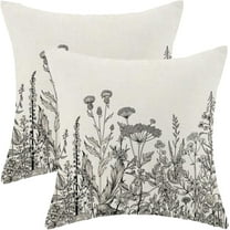 Black White Gray Pillow Covers 18x18 Inch Set of 2, Spring Wildflower Plant Throw Pillows Case,Seasonal Floral Outdoor Decorative Flowers Farmhouse Decor Cushion Covers for Home Sofa Bed Couch