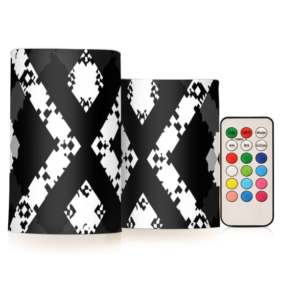 Black White Gray Pixel Pattern Flickering Flameless Candles LED Tealight Battery Operated with Remote Set of 2 Holiday Decor Ornaments