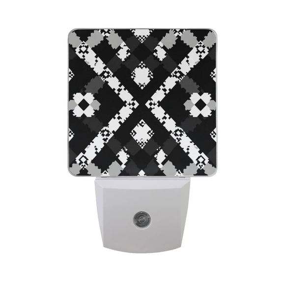 Black White Gray Pixel Pattern LED Night Light with Smart Sensor Plug Into Wall Dusk to Dawn 2 packs