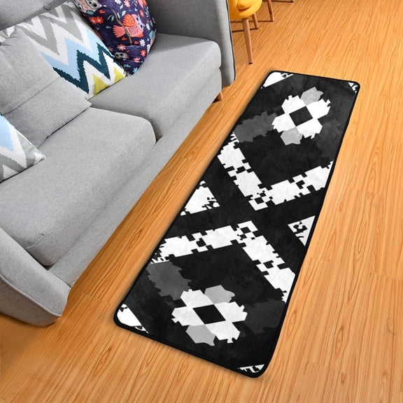 Black White Gray Pixel Pattern Long Floor Mat Runner Rug Area Mat Noise Reduction Water Absorbent Non-Slip 72" x 24"