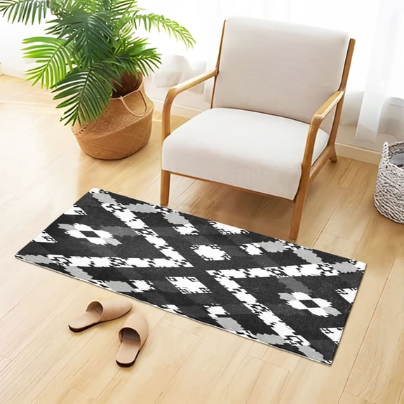 Black White Gray Pixel Pattern Plush Carpet Non Slip Runner Rug Absorbent Bath Mat 39" x 20"