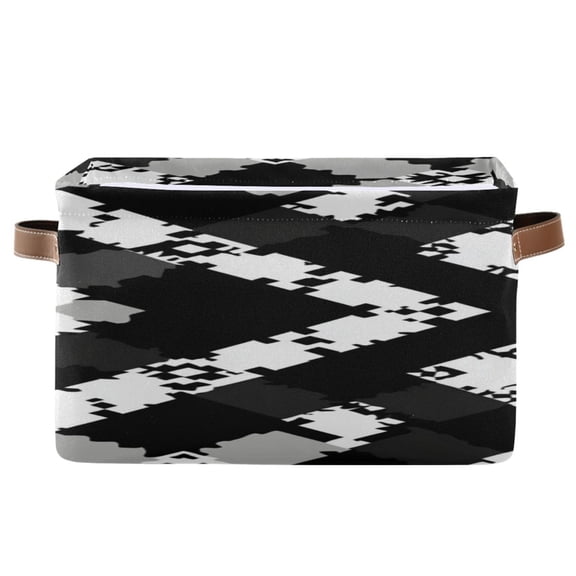 Black White Gray Pixel Pattern Square Storage Bins with Handles Collapsible Containing Box 1 Pack