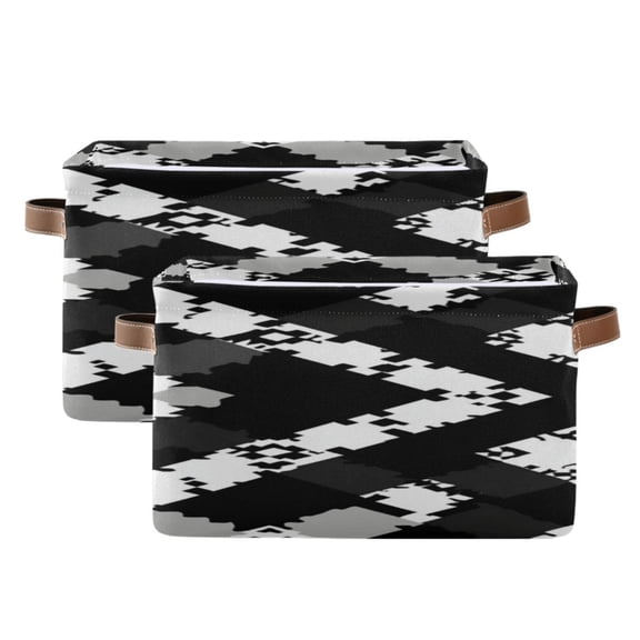 Black White Gray Pixel Pattern Square Storage Bins with Handles Collapsible Containing Box 2 Packs
