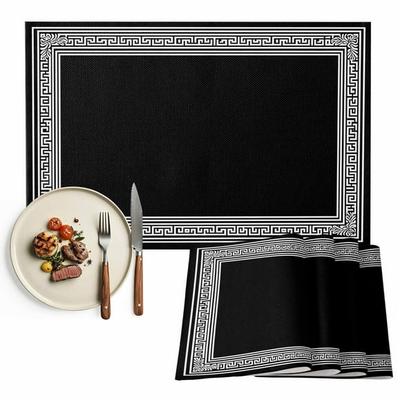 Black White Greek Key Pattern Placemats Set of 8, Geometric Modern Table Mats Washable Heat-Resistant Non-Slip Place Mats for Kitchen Dinner Table Indoor Outdoor Decor,13x19 Inch