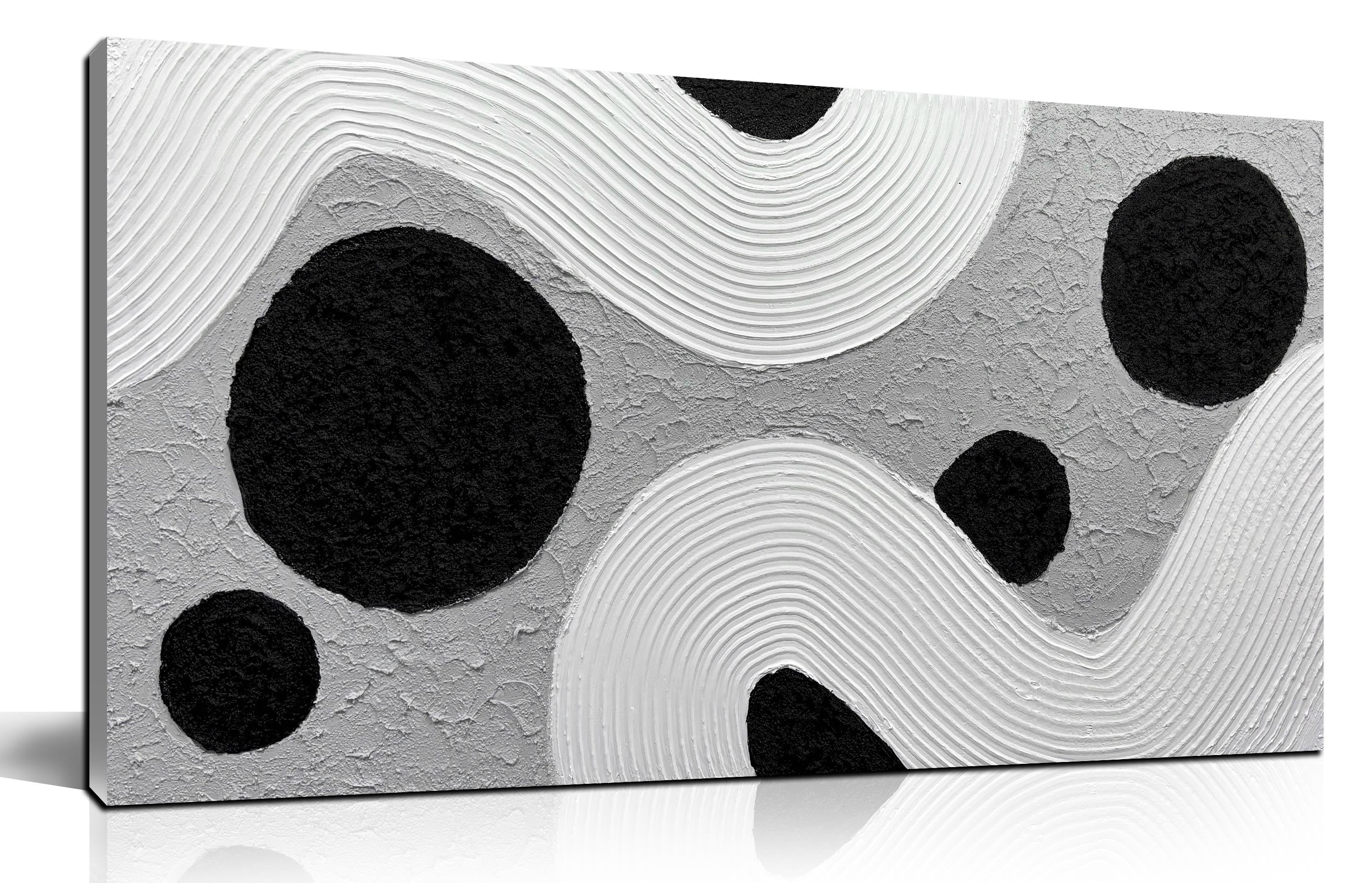 White Writing Texture Black White Grey Abstract Wall Art Picture, Modern Circle Dot Curved ...